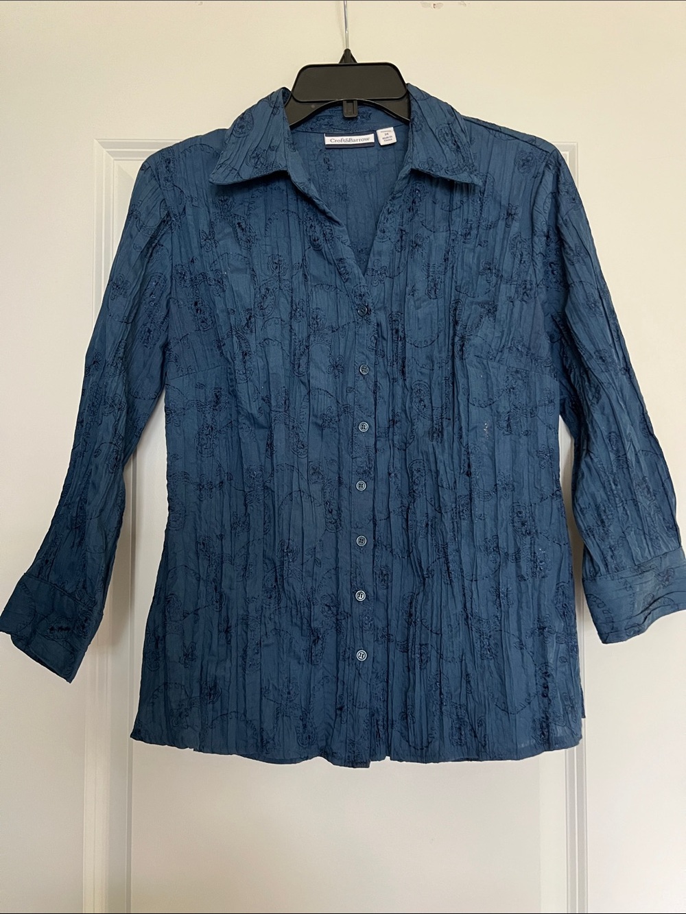 Croft & Barrow Navy Wrinkle-Textured Button-Front Shirt